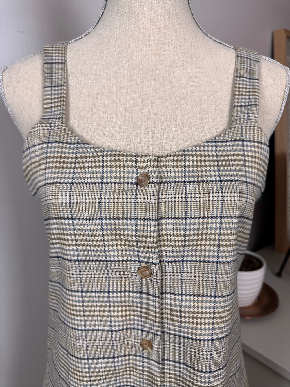OAK + FORT Beige Plaid Button-Front Midi Dress - Picture 2 of 7